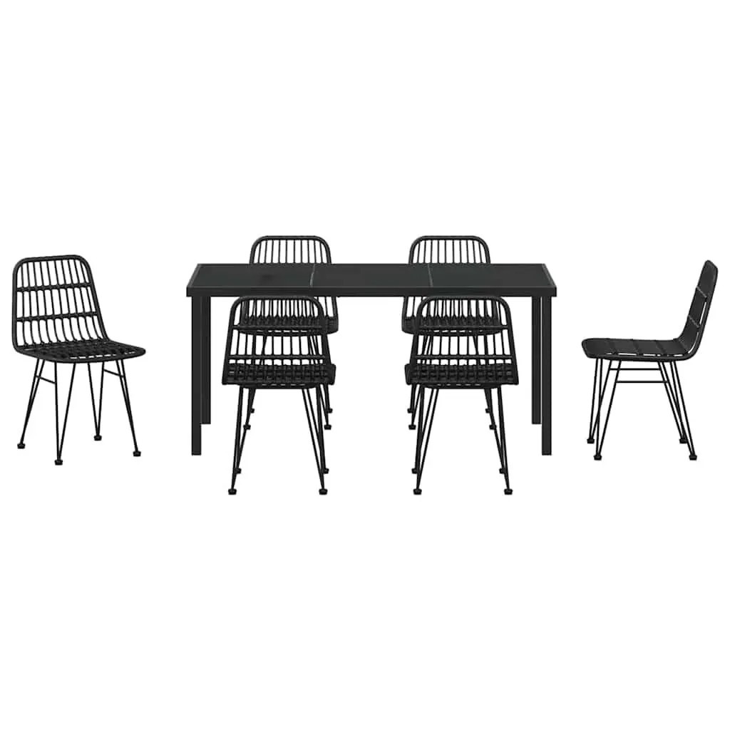 Garden Dining Set 7 Piece Black Outdoor Furniture Steel Frame Patio Seating