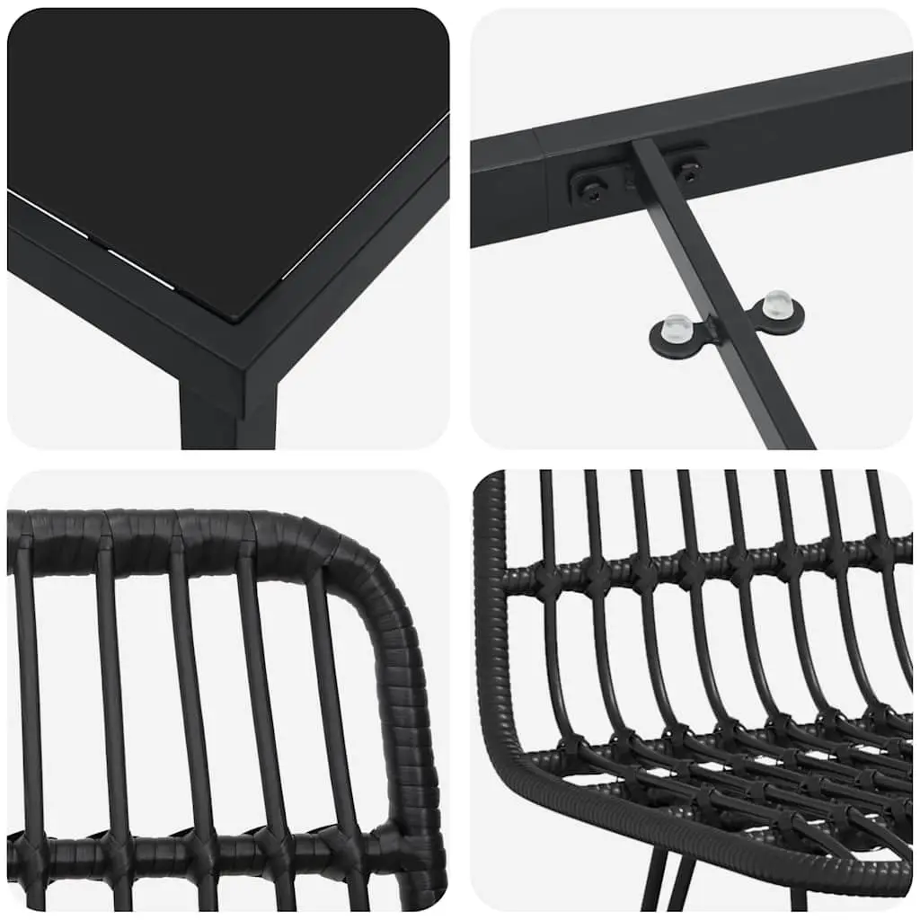 Garden Dining Set 7 Piece Black Outdoor Furniture Steel Frame Patio Seating