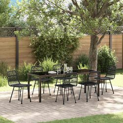 Outdoor Garden Dining Set 7 Piece Rectangular Black Steel Frame Patio Furniture