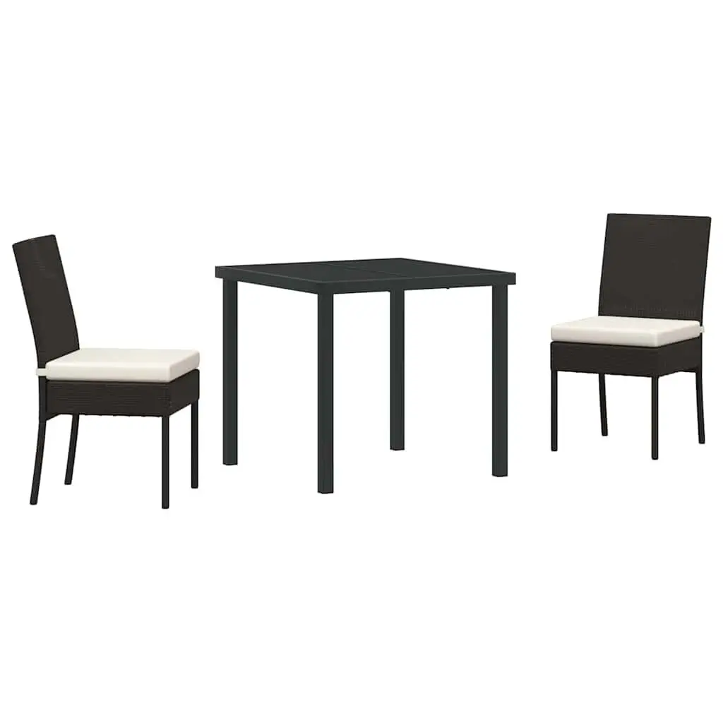 Outdoor Dining Set Rattan Seating 3 Pieces Black Steel Frame