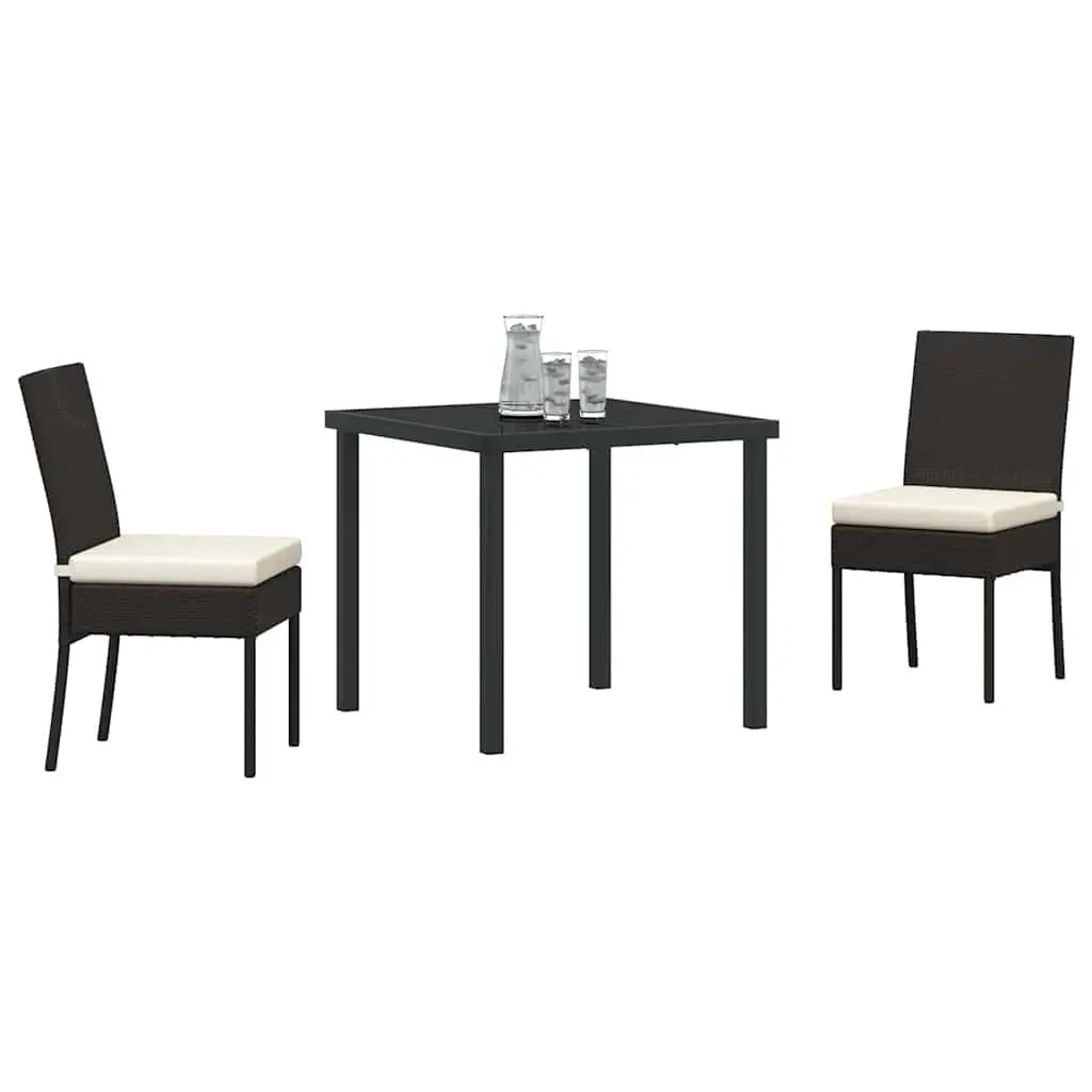 Outdoor Dining Set Rattan Seating 3 Pieces Black Steel Frame
