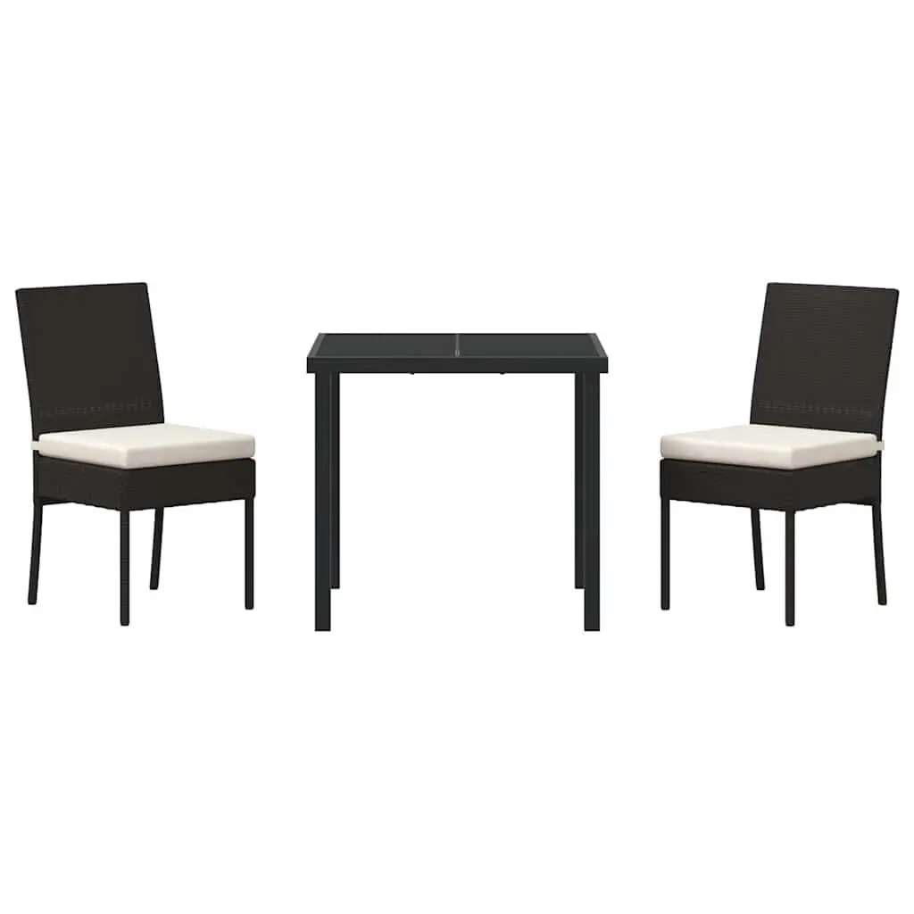 Outdoor Dining Set Rattan Seating 3 Pieces Black Steel Frame