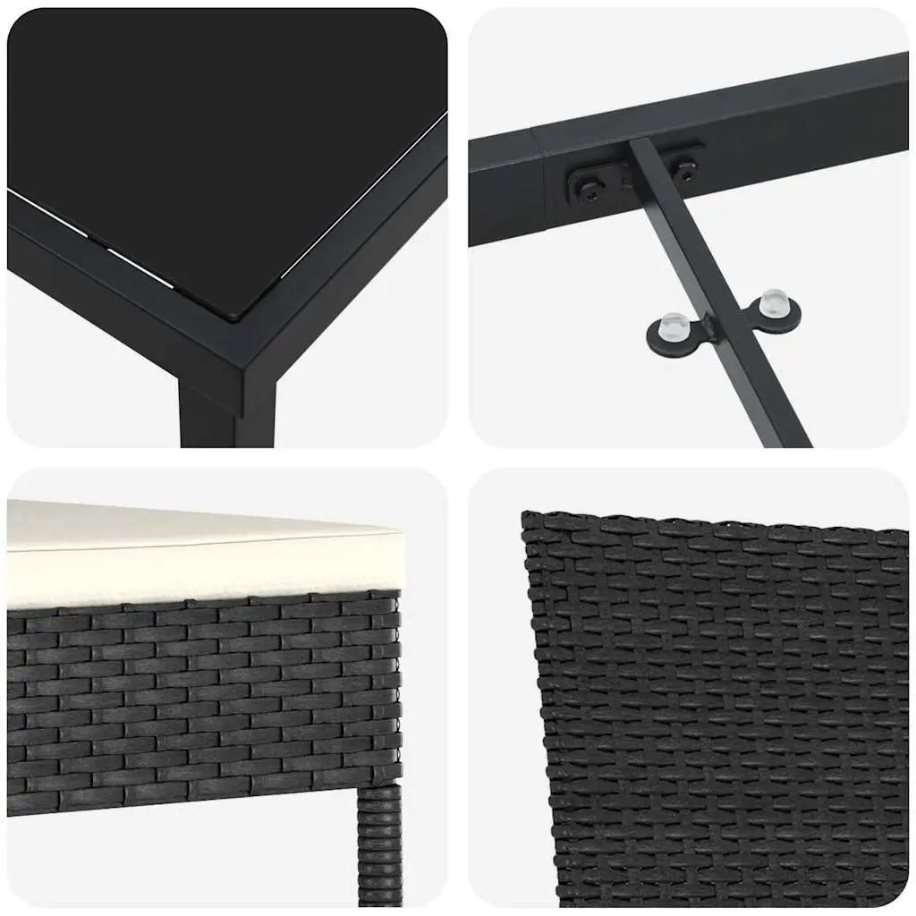 Outdoor Dining Set Rattan Seating 3 Pieces Black Steel Frame