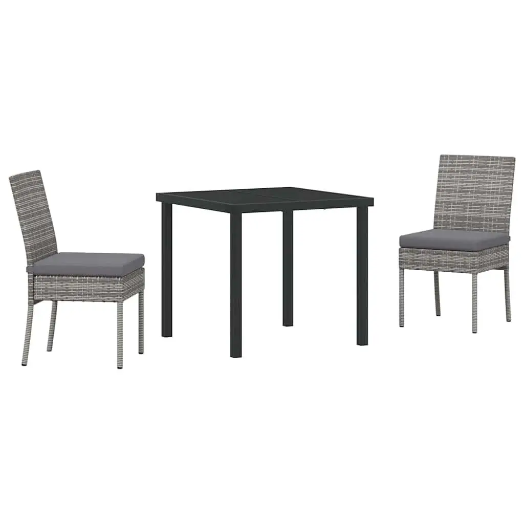 Outdoor Furniture Set 3 Pieces Grey Poly Rattan Seating Powder-Coated Steel Frame Garden Dining