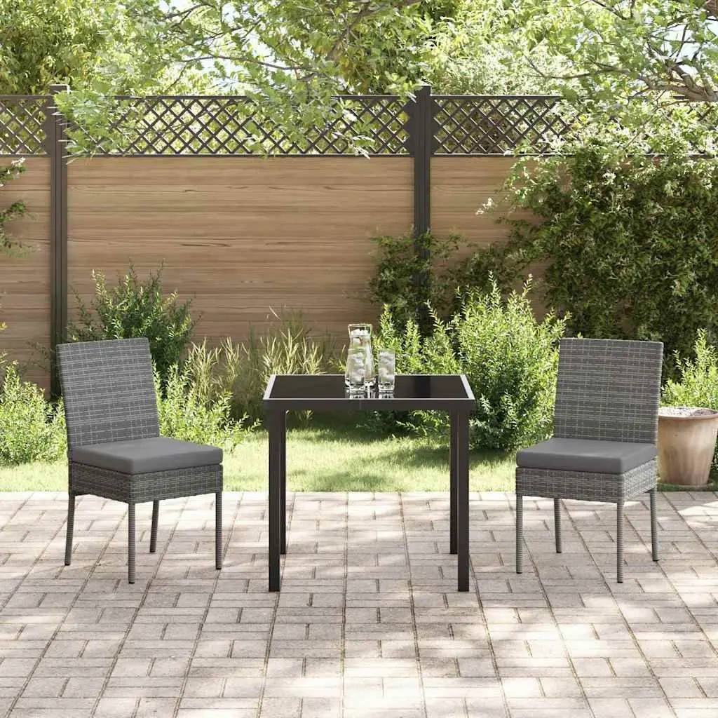 Outdoor Furniture Set 3 Pieces Grey Poly Rattan Seating Powder-Coated Steel Frame Garden Dining
