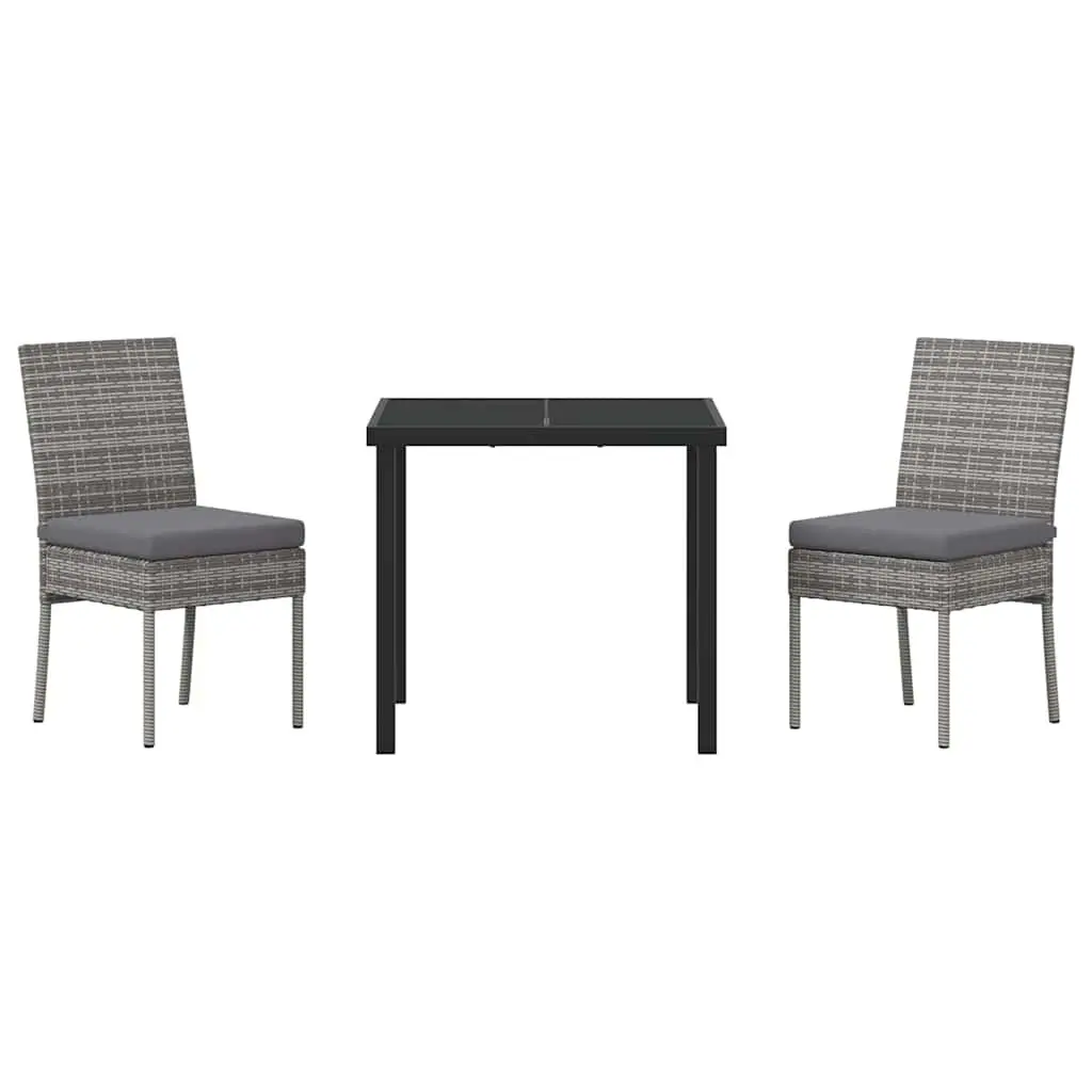 Outdoor Furniture Set 3 Pieces Grey Poly Rattan Seating Powder-Coated Steel Frame Garden Dining