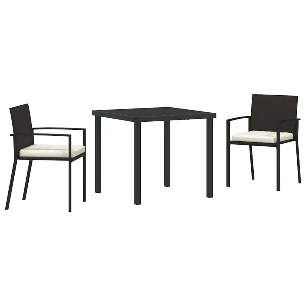 Garden Dining Set 3 Pieces Black Powder-Coated Steel Frame Poly Rattan