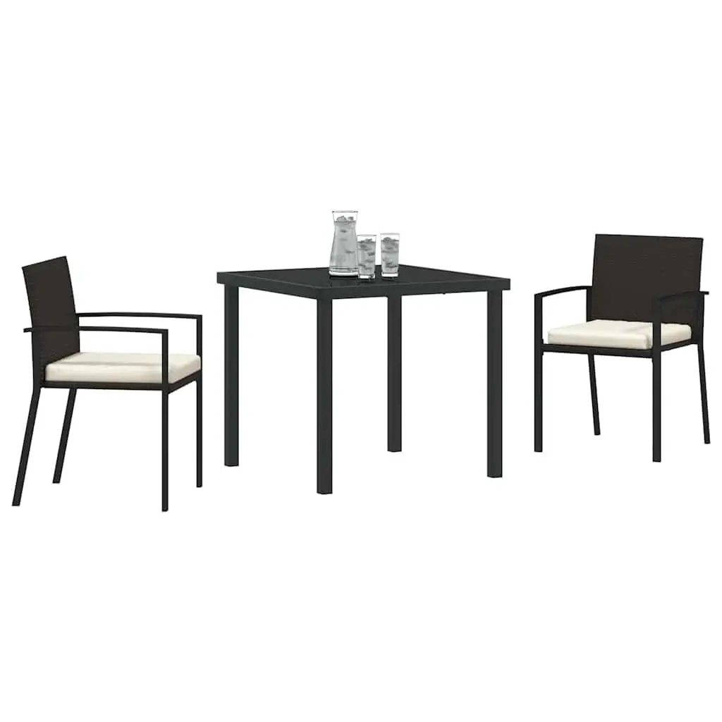Garden Dining Set 3 Pieces Black Powder-Coated Steel Frame Poly Rattan
