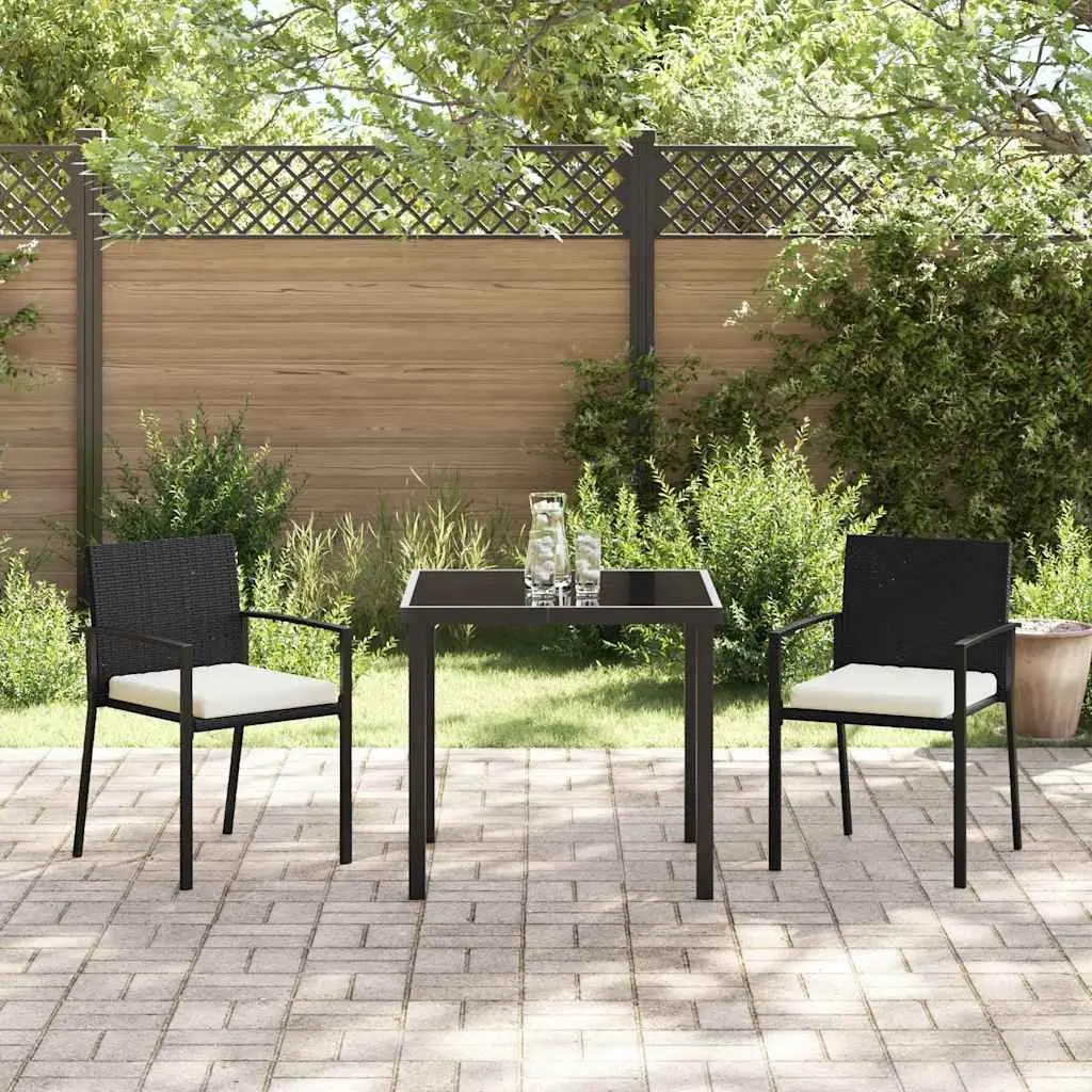 Garden Dining Set 3 Pieces Black Powder-Coated Steel Frame Poly Rattan