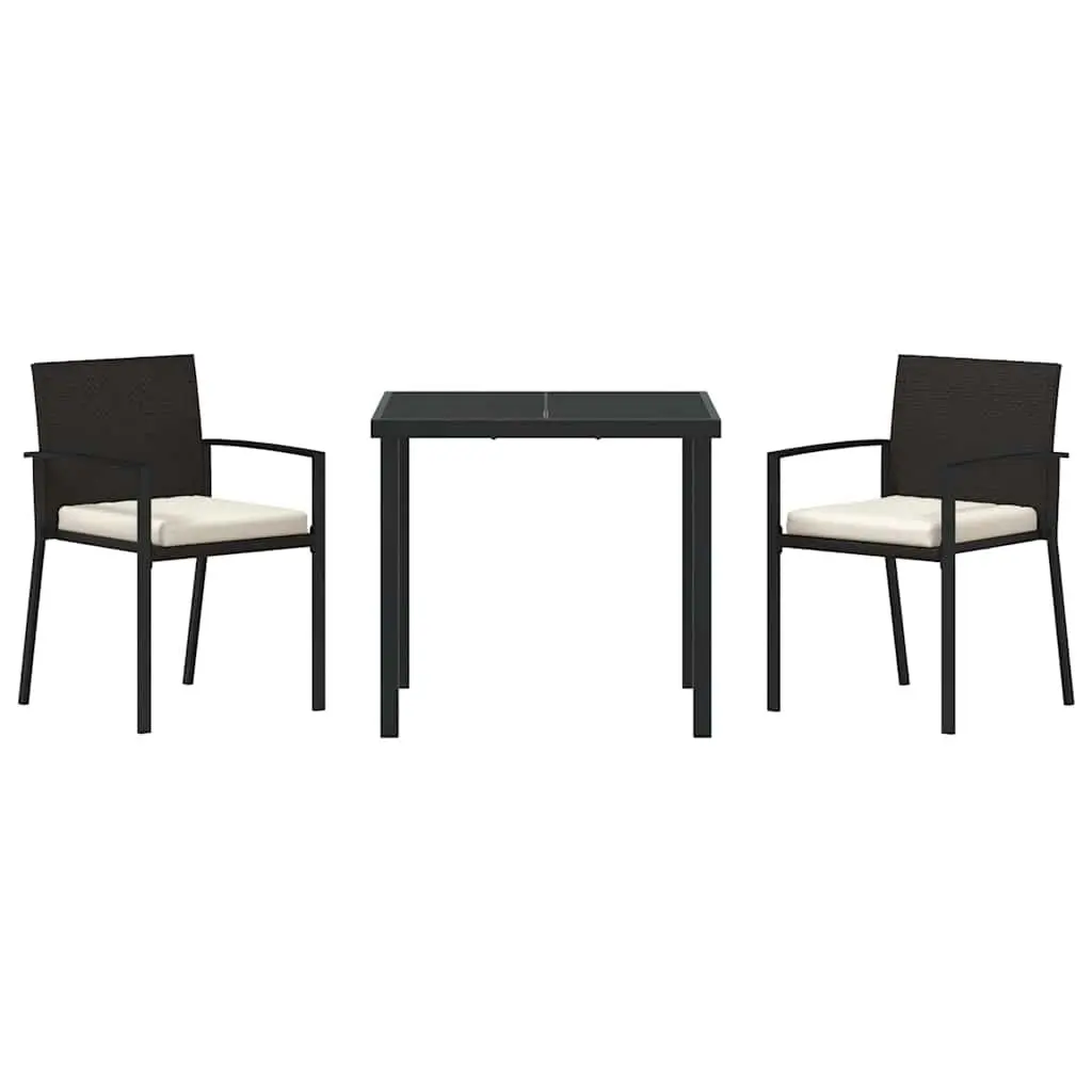 Garden Dining Set 3 Pieces Black Powder-Coated Steel Frame Poly Rattan