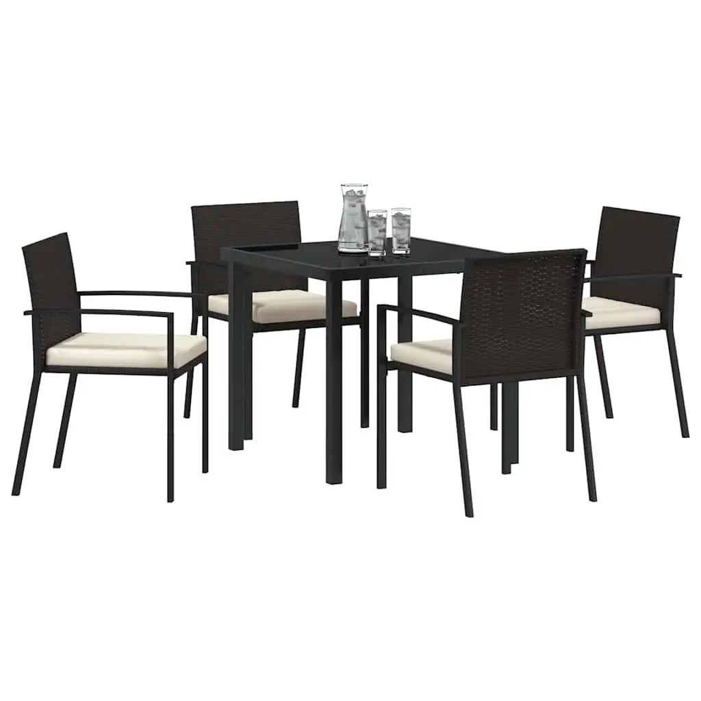 Garden Dining Set 5 Piece Powder-coated Steel Poly Rattan Black Outdoor Furniture with Cushions Armrests