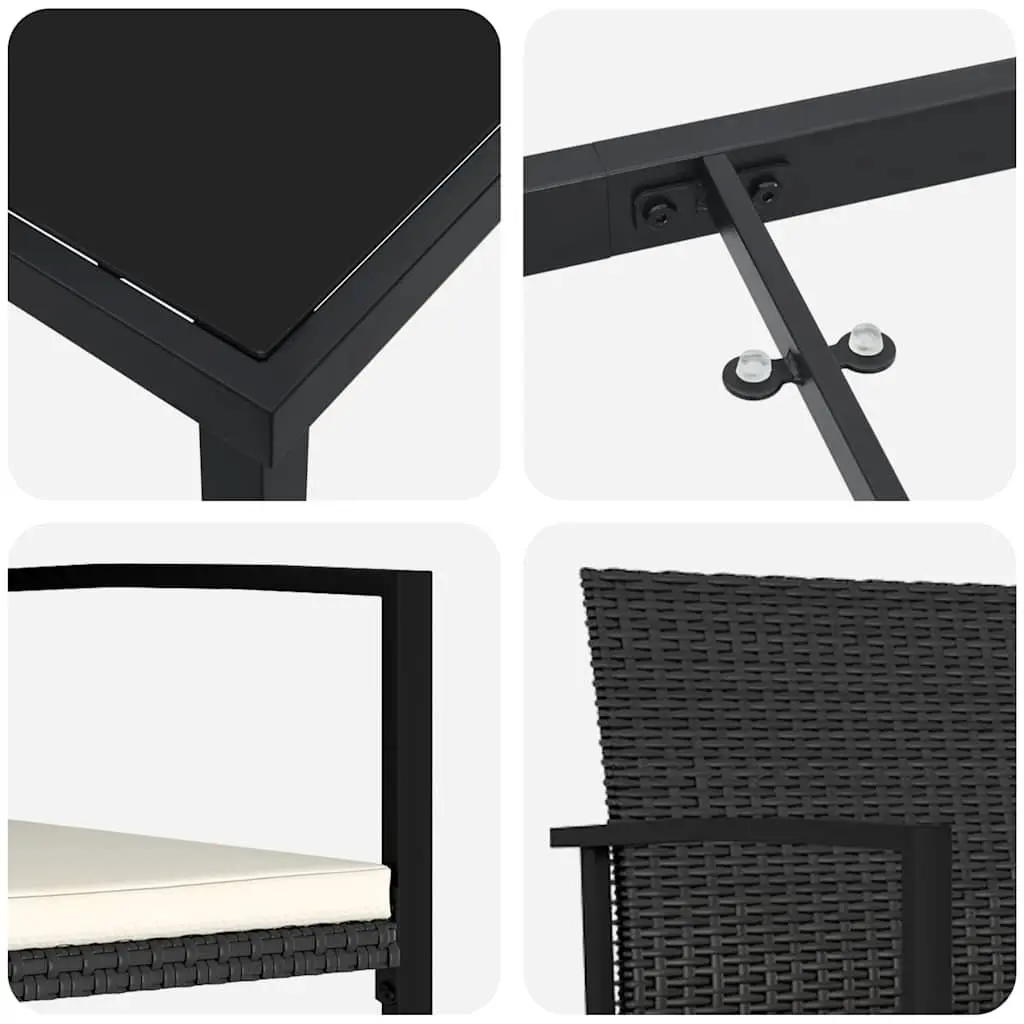 Garden Dining Set 5 Piece Powder-coated Steel Poly Rattan Black Outdoor Furniture with Cushions Armrests