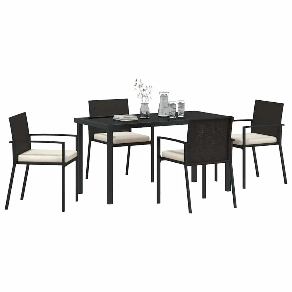 Garden Dining Set Black Powder-Coated Steel 5 Piece Outdoor Furniture Table Chairs