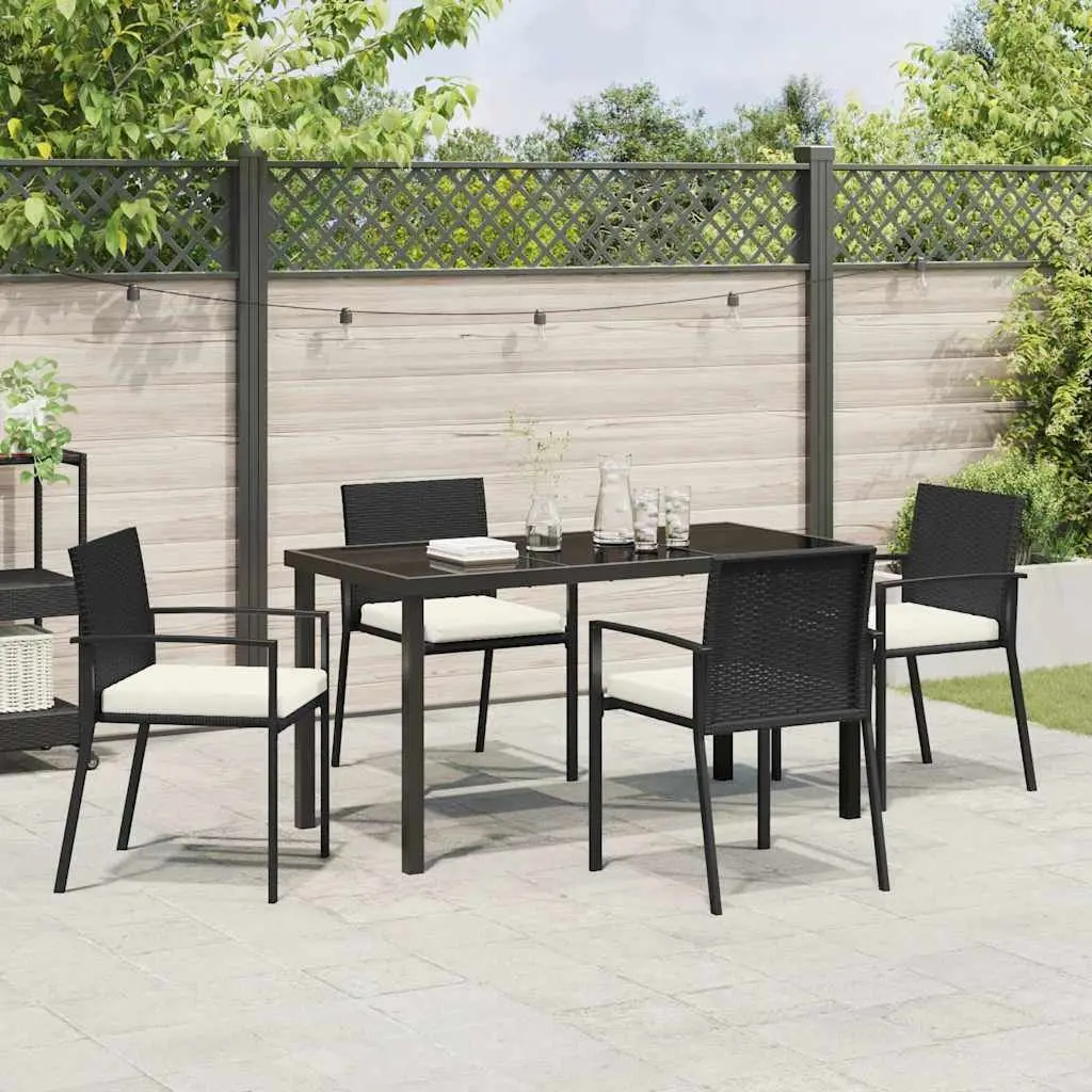 Garden Dining Set Black Powder-Coated Steel 5 Piece Outdoor Furniture Table Chairs