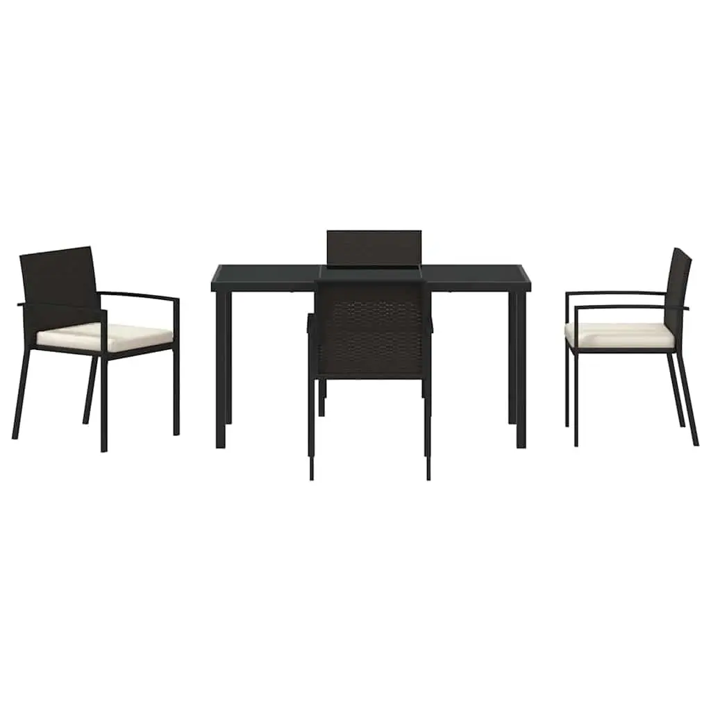 Garden Dining Set Black Powder-Coated Steel 5 Piece Outdoor Furniture Table Chairs