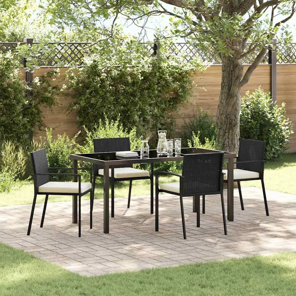 Garden Dining Set Steel Frame Poly Rattan 5 Piece Black Outdoor Furniture