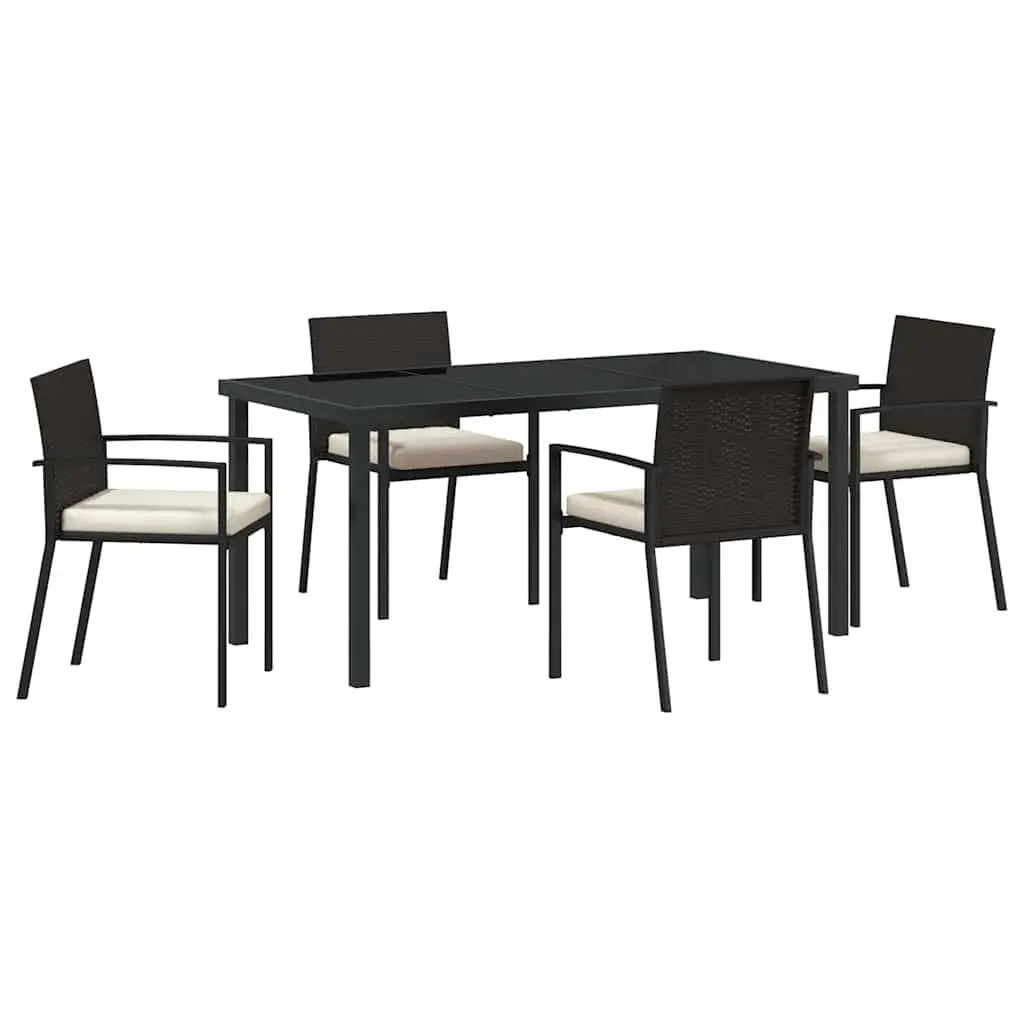 Garden Dining Set Steel Frame Poly Rattan 5 Piece Black Outdoor Furniture