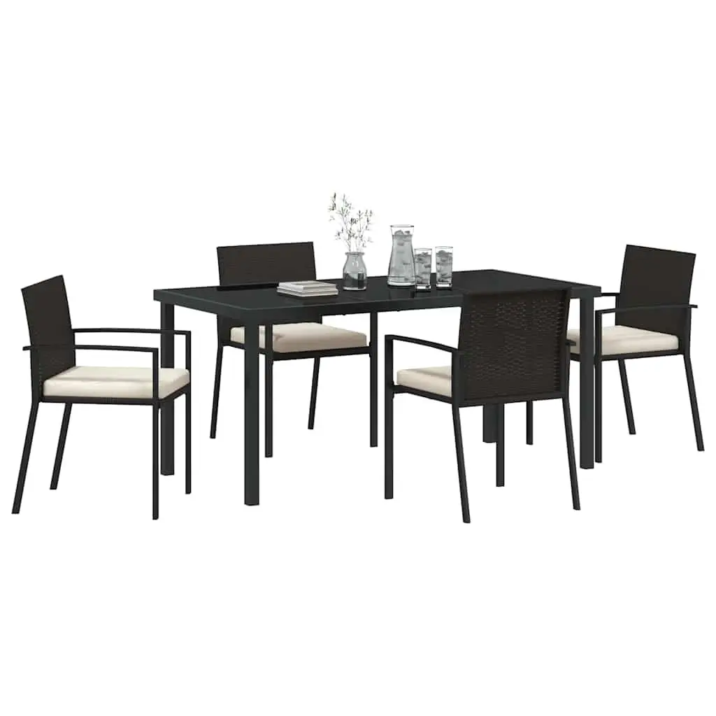 Garden Dining Set Steel Frame Poly Rattan 5 Piece Black Outdoor Furniture