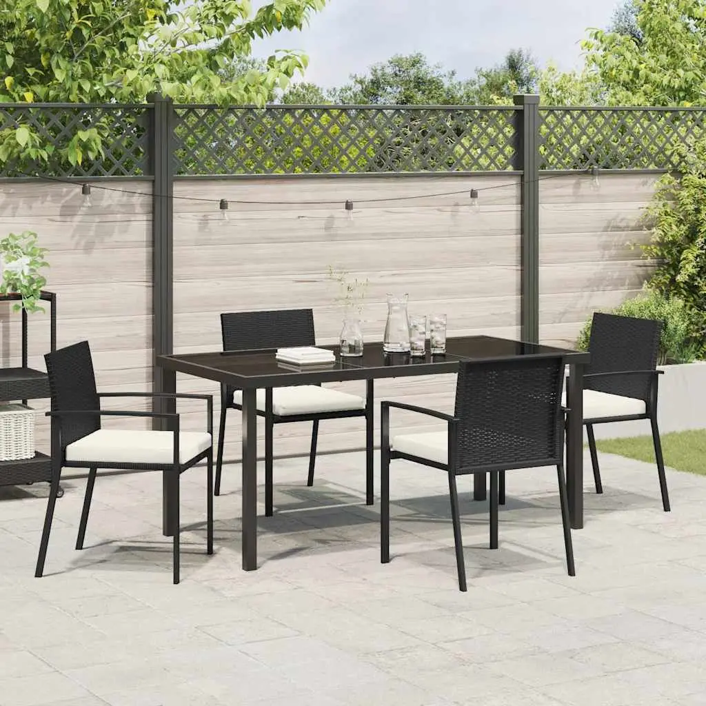 Garden Dining Set Steel Frame Poly Rattan 5 Piece Black Outdoor Furniture
