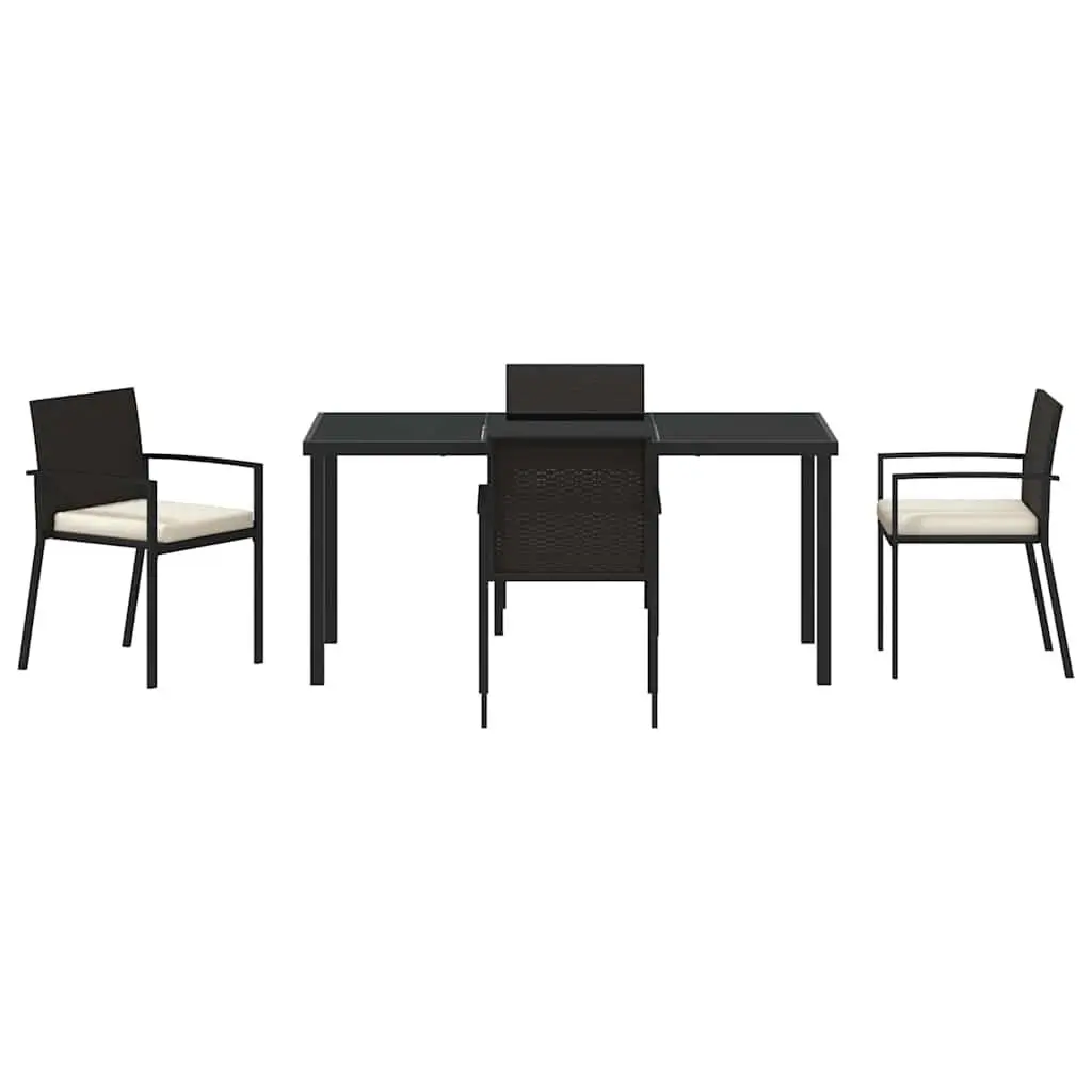 Garden Dining Set Steel Frame Poly Rattan 5 Piece Black Outdoor Furniture