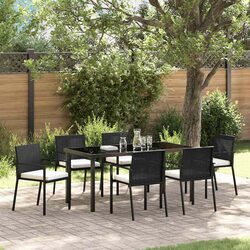 Garden Dining Set 7 Pieces Black Steel Outdoor Furniture Patio Table Chairs