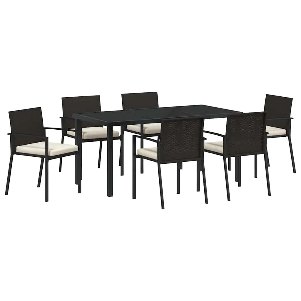 Garden Dining Set Powder-coated Steel 7 Piece Black Outdoor Furniture Patio Table Chairs