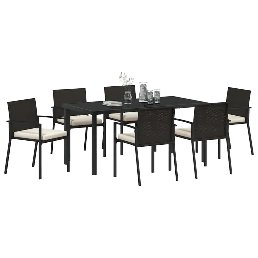 Garden Dining Set Powder-coated Steel 7 Piece Black Outdoor Furniture Patio Table Chairs