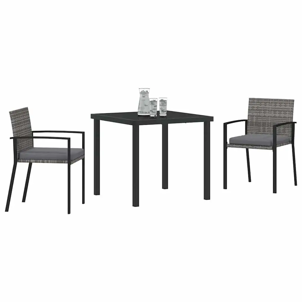Garden Dining Set Modern Powder-coated Steel 3 Piece Grey Outdoor Furniture