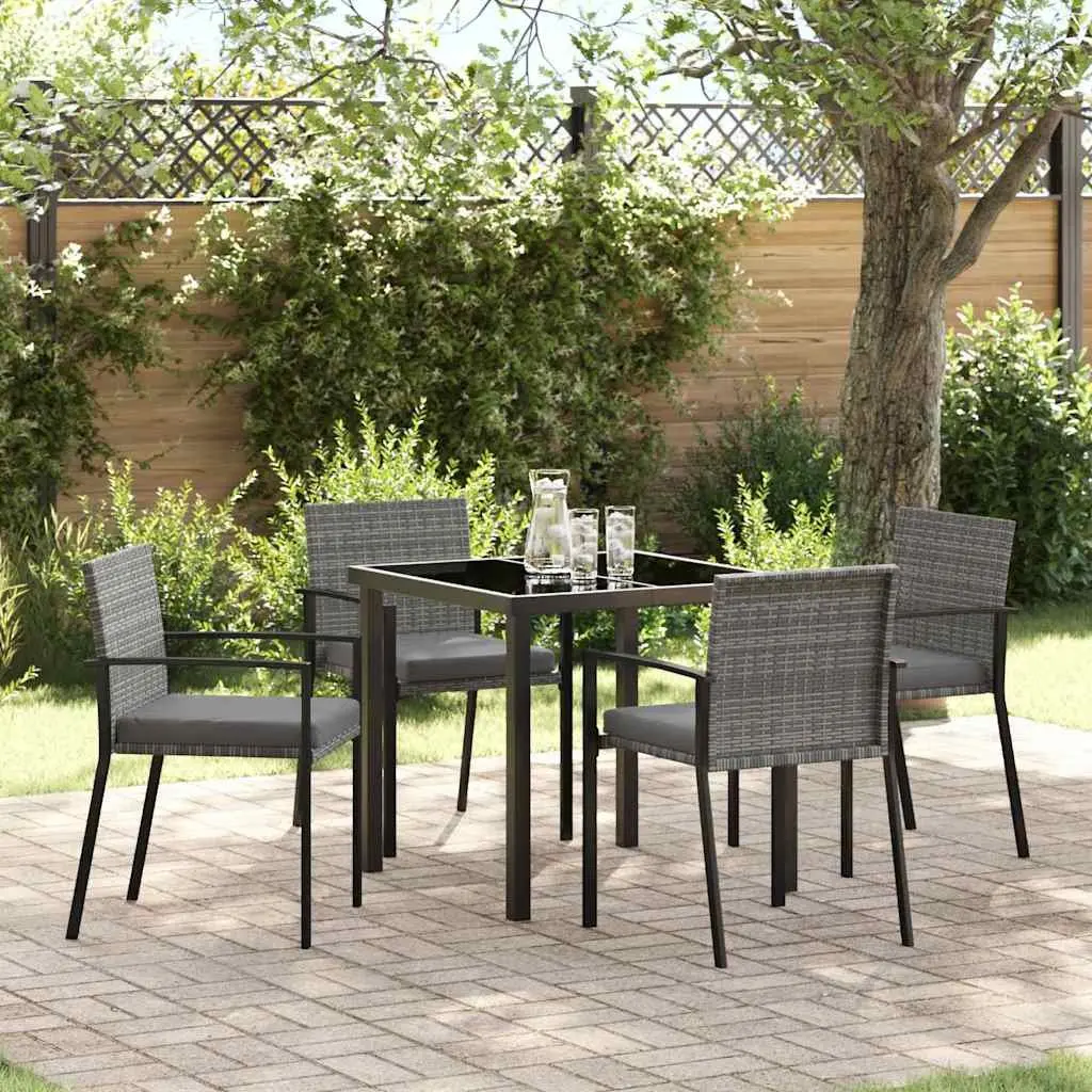 Garden Dining Set 5 Pieces Steel Frame Poly Rattan Chairs Grey