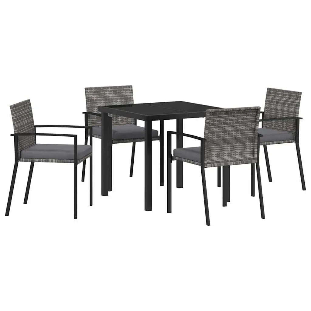 Garden Dining Set 5 Pieces Steel Frame Poly Rattan Chairs Grey