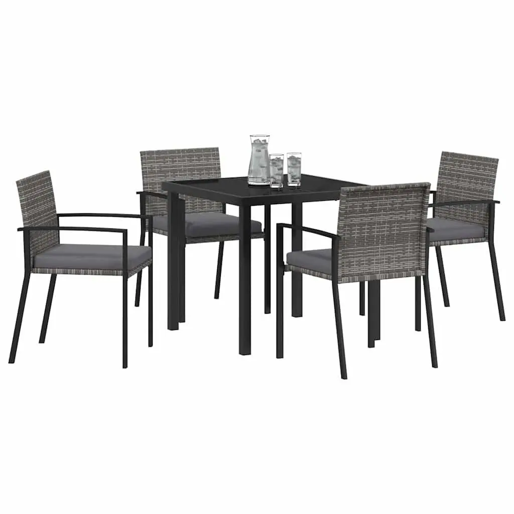 Garden Dining Set 5 Pieces Steel Frame Poly Rattan Chairs Grey