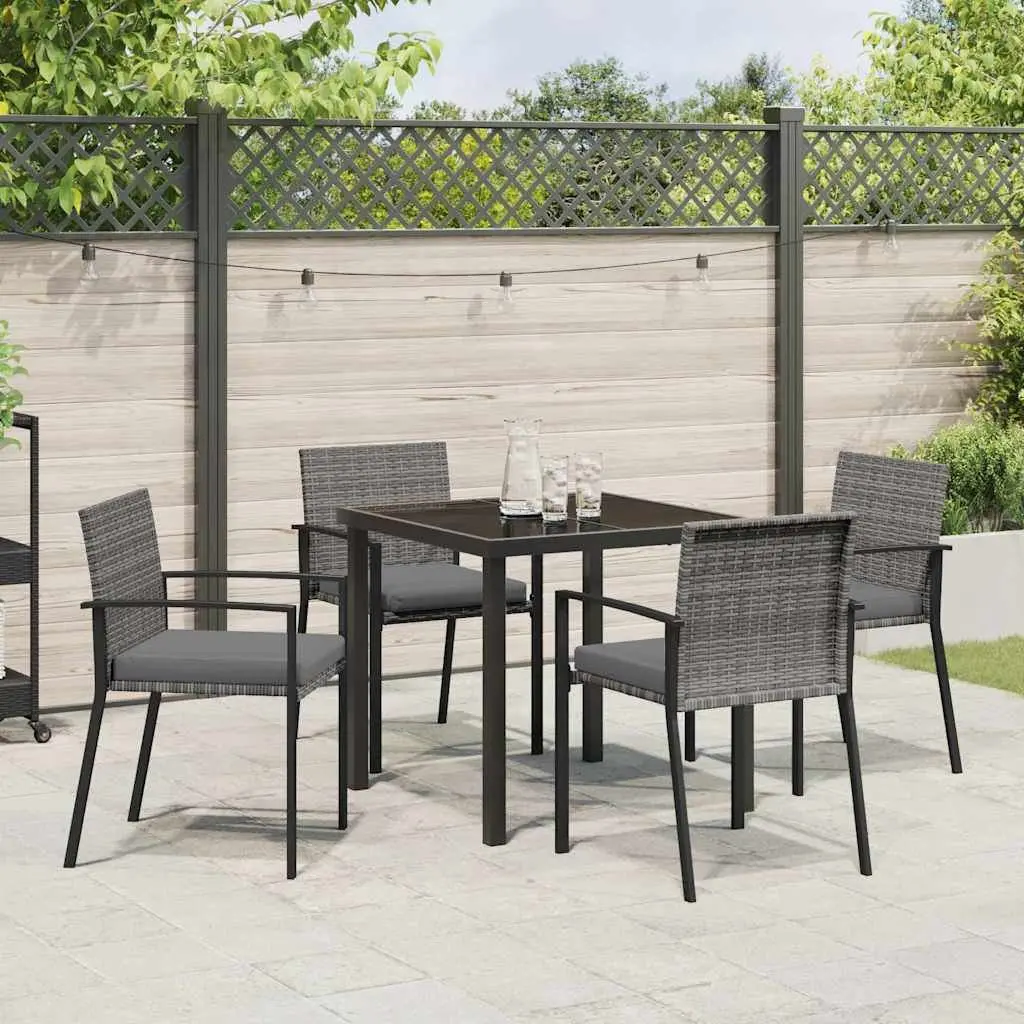 Garden Dining Set 5 Pieces Steel Frame Poly Rattan Chairs Grey