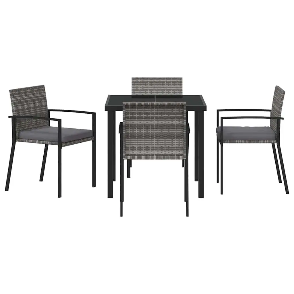 Garden Dining Set 5 Pieces Steel Frame Poly Rattan Chairs Grey