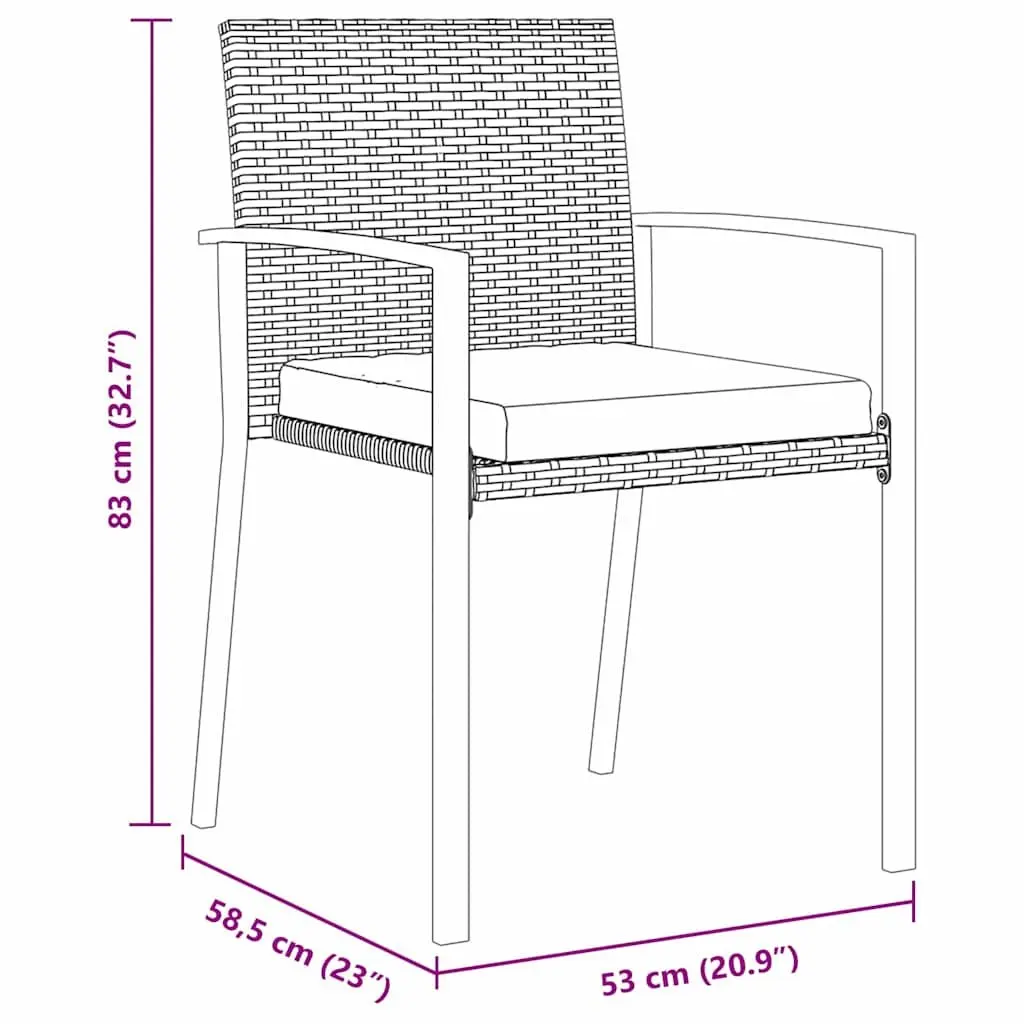 Garden Dining Set 5 Pieces Steel Frame Poly Rattan Chairs Grey