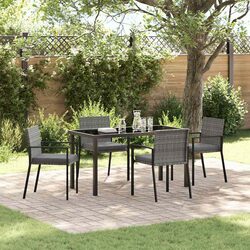 Garden Dining Set 5 Pieces Outdoor Furniture Steel Frame Poly Rattan Grey