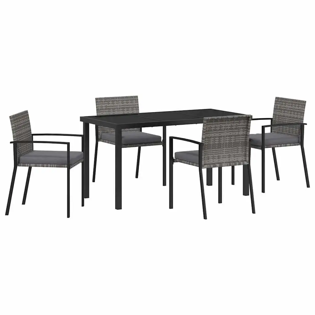 Garden Dining Set Steel Frame Poly Rattan 5 Pieces Grey