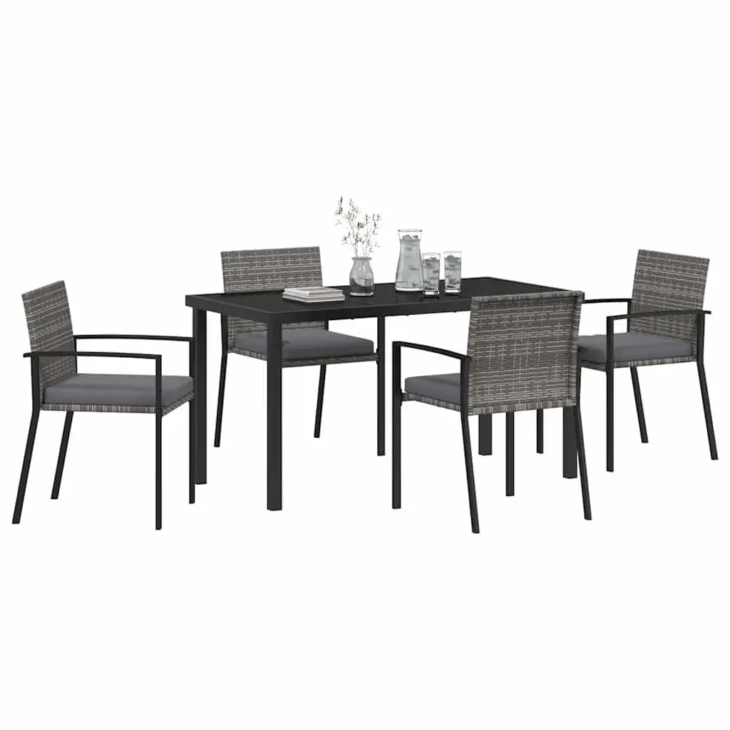 Garden Dining Set Steel Frame Poly Rattan 5 Pieces Grey