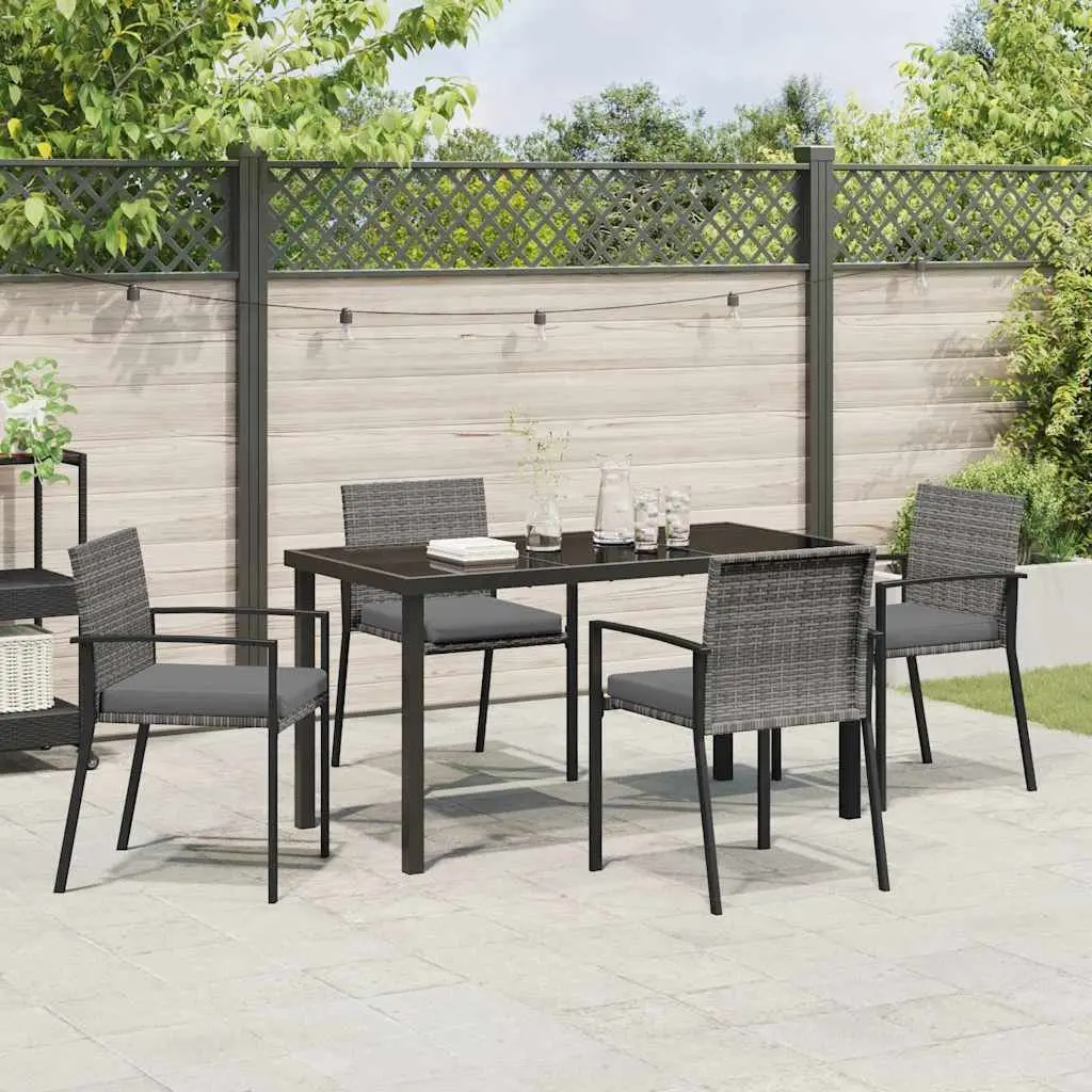 Garden Dining Set Steel Frame Poly Rattan 5 Pieces Grey