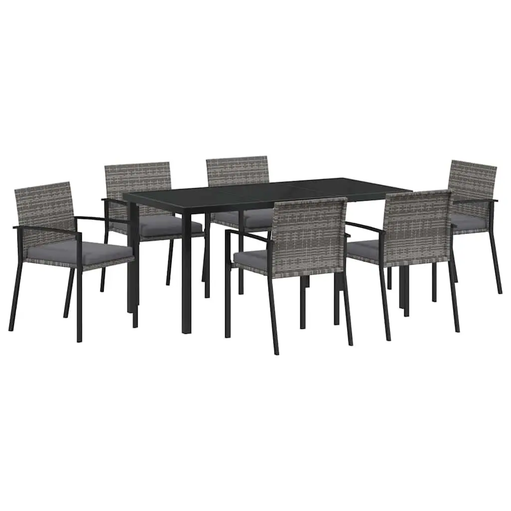 Garden Dining Set 7 Pieces Powder-Coated Steel Frame Poly Rattan Grey