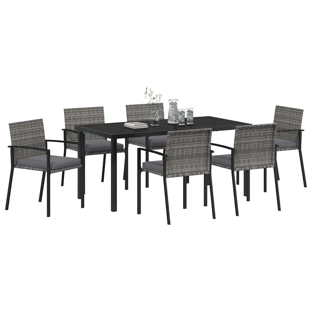 Garden Dining Set 7 Pieces Powder-Coated Steel Frame Poly Rattan Grey