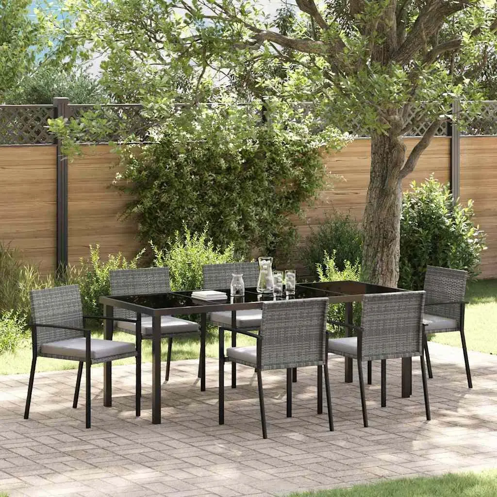 Garden Dining Set 6 Pieces Grey Poly Rattan Steel Frame Outdoor Furniture