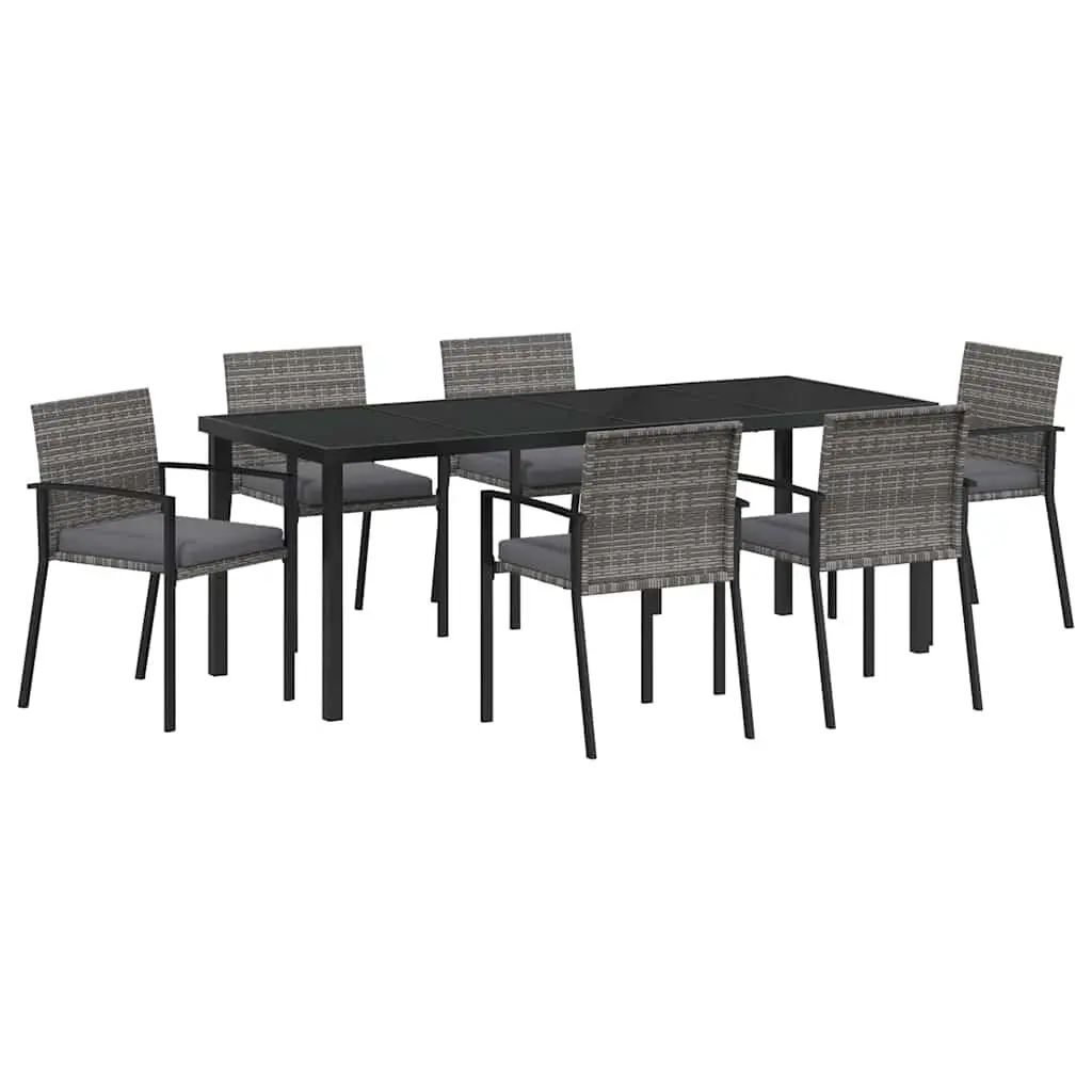Garden Dining Set 6 Pieces Grey Poly Rattan Steel Frame Outdoor Furniture