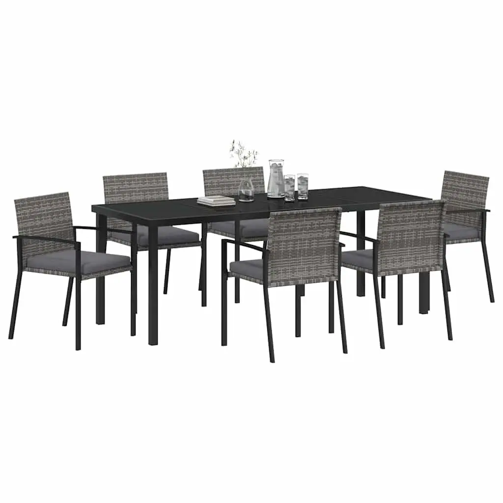 Garden Dining Set 6 Pieces Grey Poly Rattan Steel Frame Outdoor Furniture