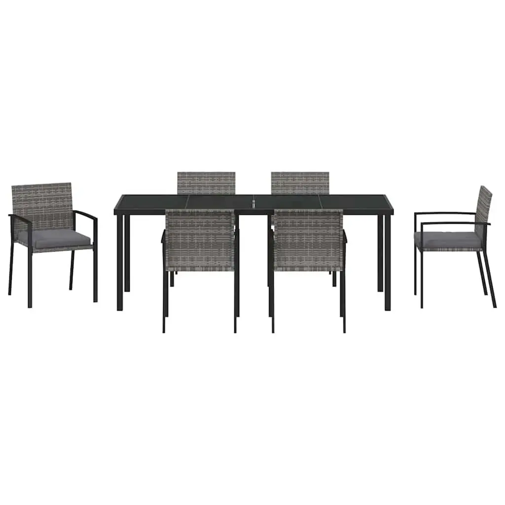 Garden Dining Set 6 Pieces Grey Poly Rattan Steel Frame Outdoor Furniture