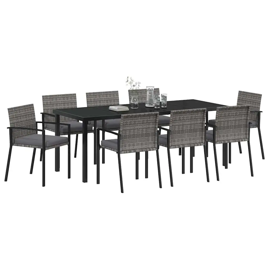 Garden Dining Set 9 Piece Powder-coated Steel Grey Outdoor Furniture Patio Table Chairs