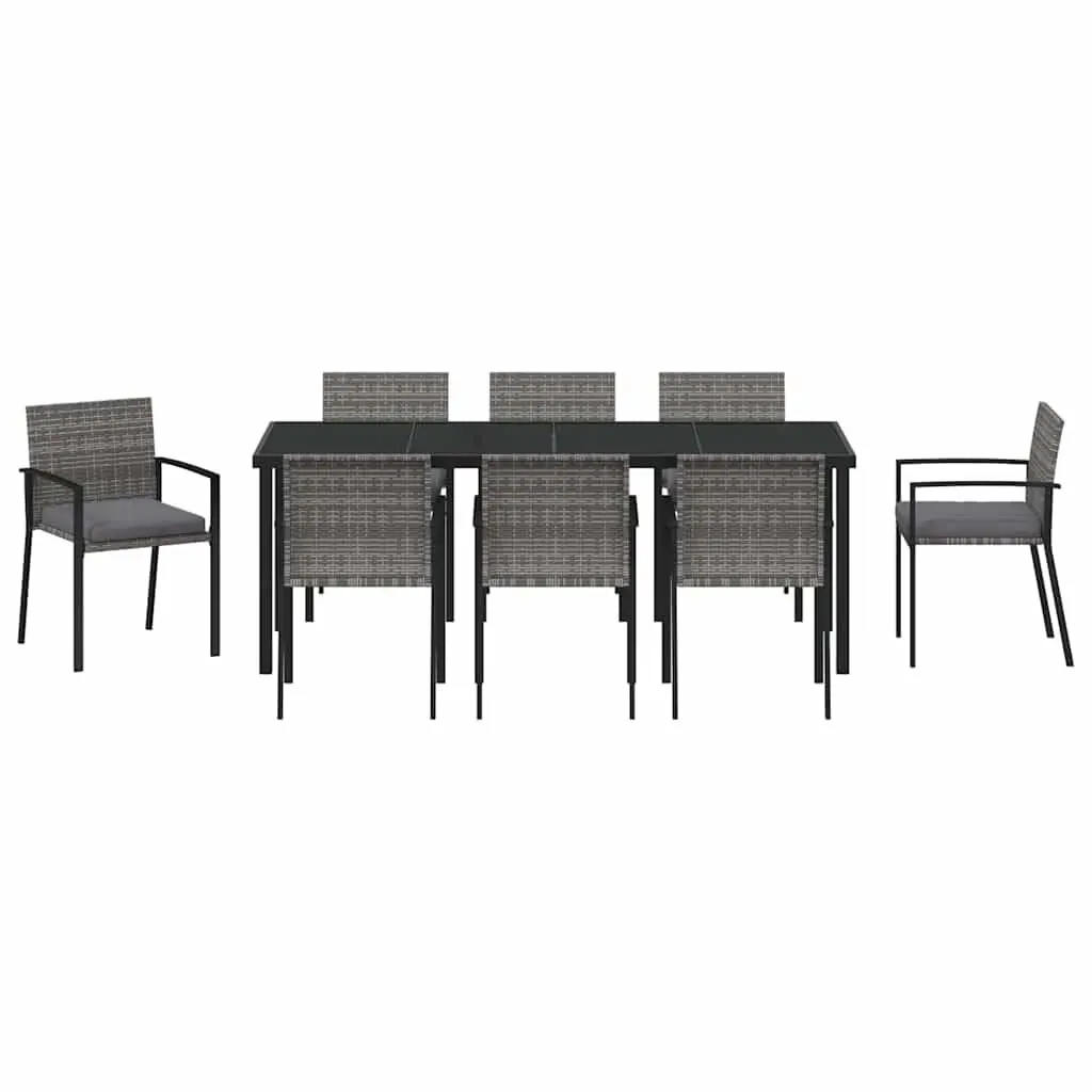 Garden Dining Set 9 Piece Powder-coated Steel Grey Outdoor Furniture Patio Table Chairs