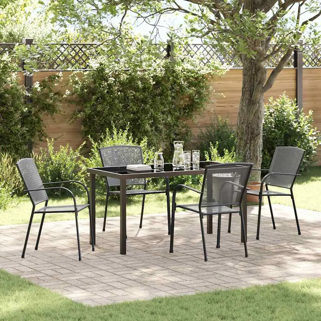 Garden Dining Set Powder-coated Steel 5 Piece Rectangular Table Anthracite