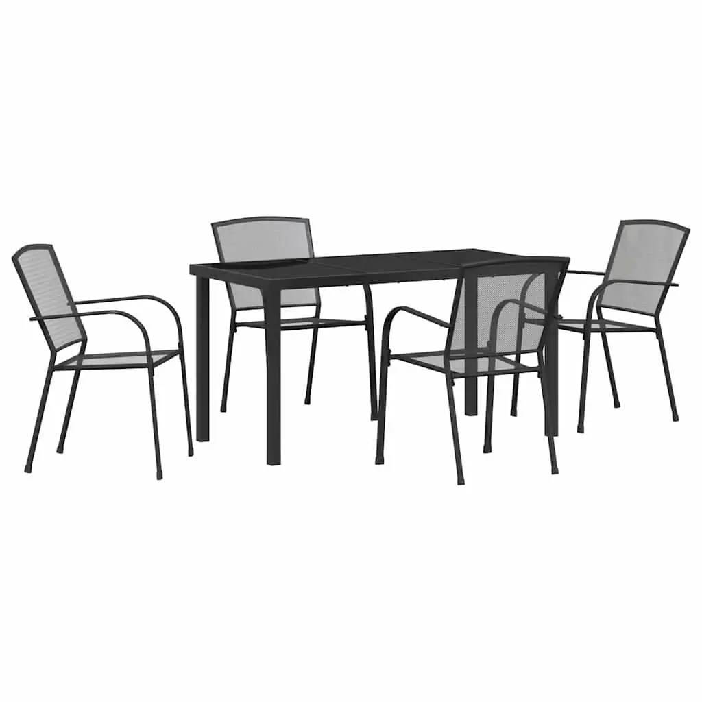 Garden Dining Set Powder-coated Steel 5 Piece Rectangular Table Anthracite