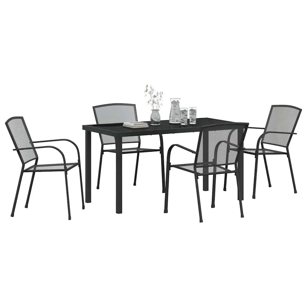 Garden Dining Set Powder-coated Steel 5 Piece Rectangular Table Anthracite