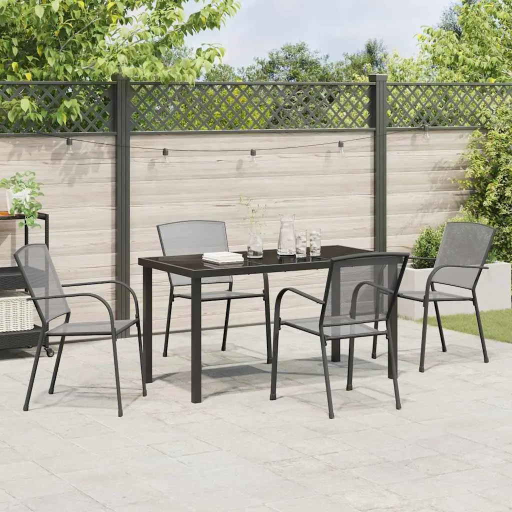 Garden Dining Set Powder-coated Steel 5 Piece Rectangular Table Anthracite